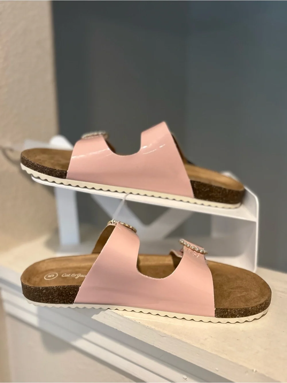 Kids' Drew Footbed Sandals Pink Pearls - Cat & Jack - Big Girl Youth Size 5 NEW